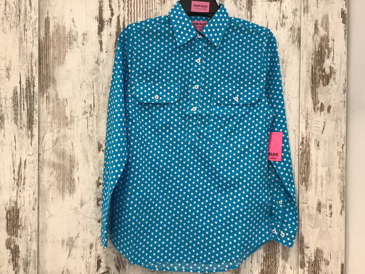 Hard Slog Ladies Sia 1/2 Placket L/S Shirt Blue