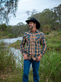 Brigalow- Mens "Bundy" Brown /Blue Cotton Check Shirt