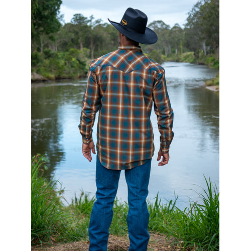 Brigalow- Mens "Bundy" Brown /Blue Cotton Check Shirt