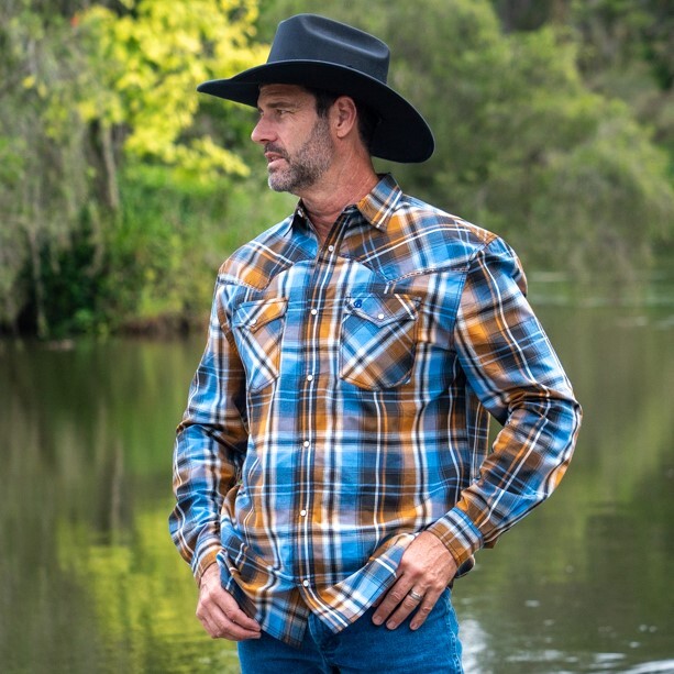 Brigalow- Mens "Bourke" Blue/Brown Cotton Check Shirt