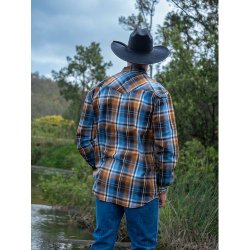 Brigalow- Mens "Bourke" Blue/Brown Cotton Check Shirt