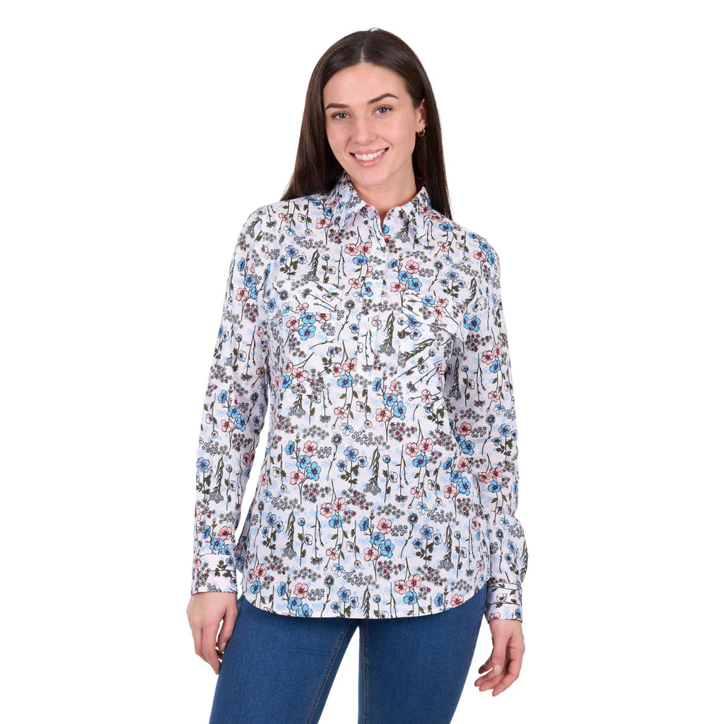 Hard Slog Women's Alice Half Button L/S Shirt Blue
