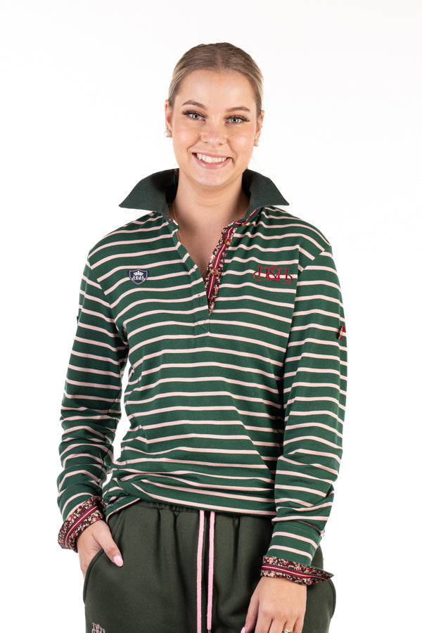 Hitchley & Harrow Hunter Green & Pink Stripe Rugby