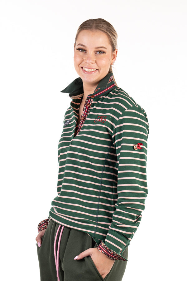 Hitchley & Harrow Hunter Green & Pink Stripe Rugby