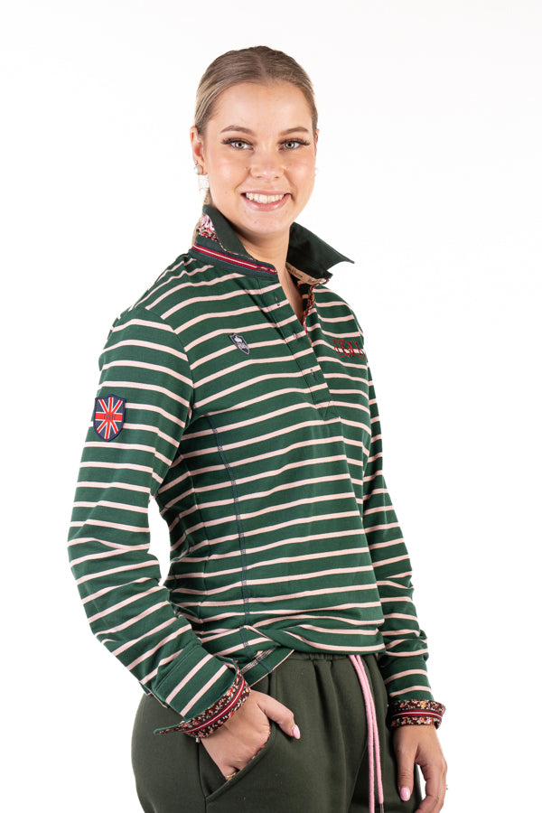 Hitchley & Harrow Hunter Green & Pink Stripe Rugby
