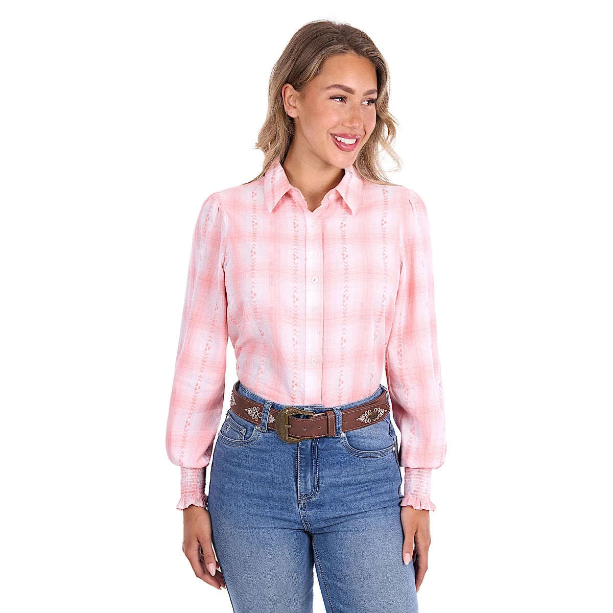 Pure Western Women's Kelli Shirt - Peach/White