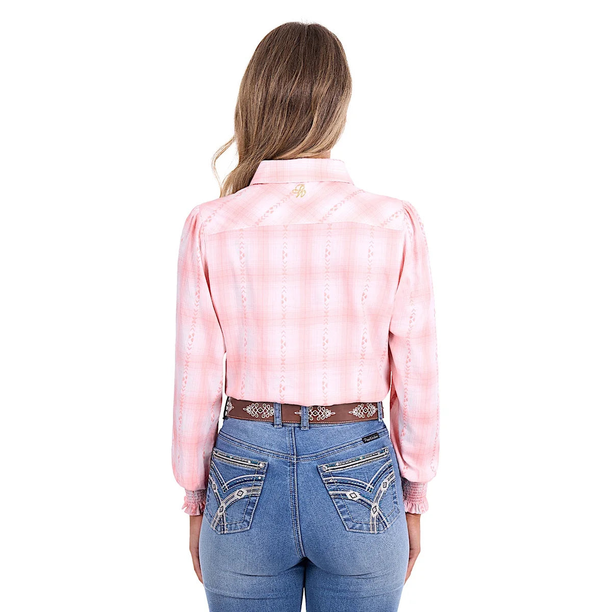Pure Western Women's Kelli Shirt - Peach/White