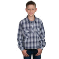 Just Country Kid's Brayden Half Button Print Work Shirt - Admiral Blue/Slate Check