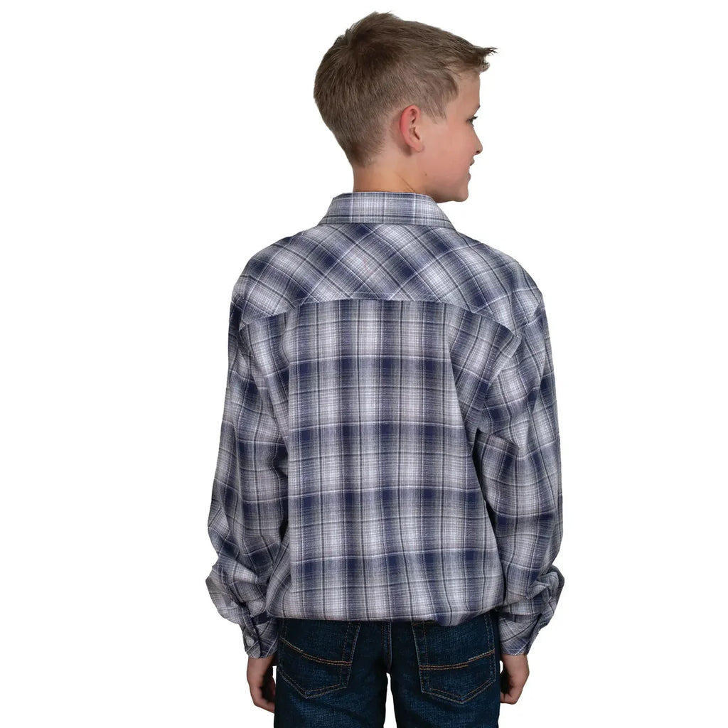 Just Country Kid's Brayden Half Button Print Work Shirt - Admiral Blue/Slate Check