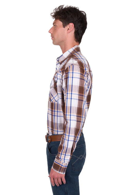 Pure Western Mens George L/S Shirt Dark Tan/Blue