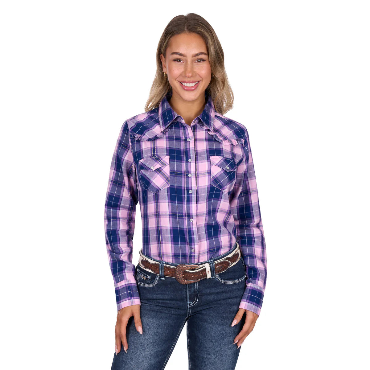 Pure Western Women's Arleen L/S Shirt Pink/Navy