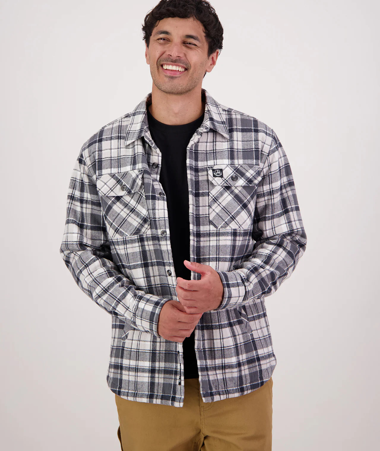 Swanndri Mens Men's Morven Sherpa Long Sleeve Shirt - Dark Shadow/Grey Check