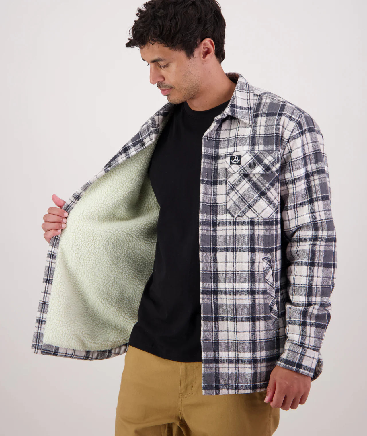 Swanndri Mens Men's Morven Sherpa Long Sleeve Shirt - Dark Shadow/Grey Check