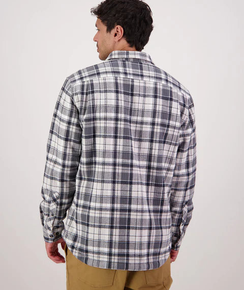 Swanndri Mens Men's Morven Sherpa Long Sleeve Shirt - Dark Shadow/Grey Check