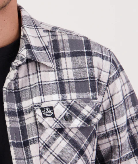Swanndri Mens Men's Morven Sherpa Long Sleeve Shirt - Dark Shadow/Grey Check