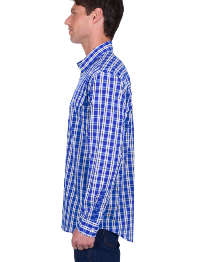 Hard Slog Men’s Shirt ‘Levers’ Half Placket Long Sleeve Royal/White