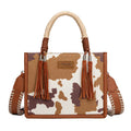 Wrangler Cow Print Tassel Crossbody Bag Tan