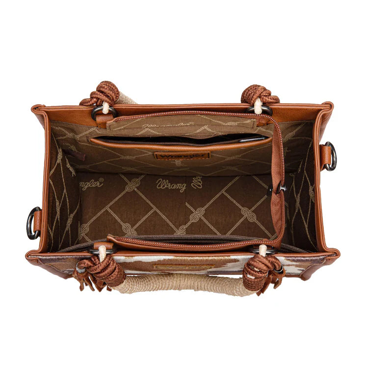 Wrangler Cow Print Tassel Crossbody Bag Tan