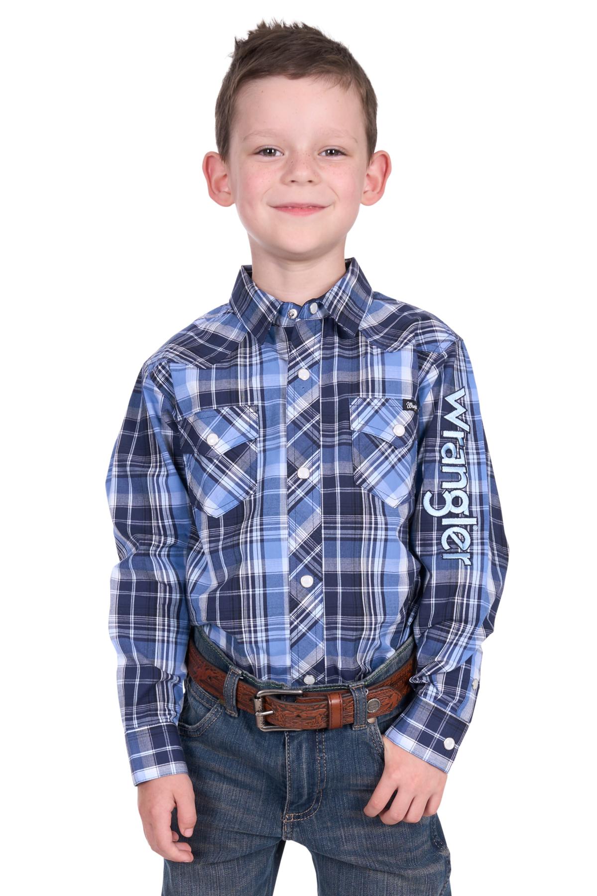 Wrangler BOY’S BILLY CHECK LOGO WESTERN LONG SLEEVE SHIRT