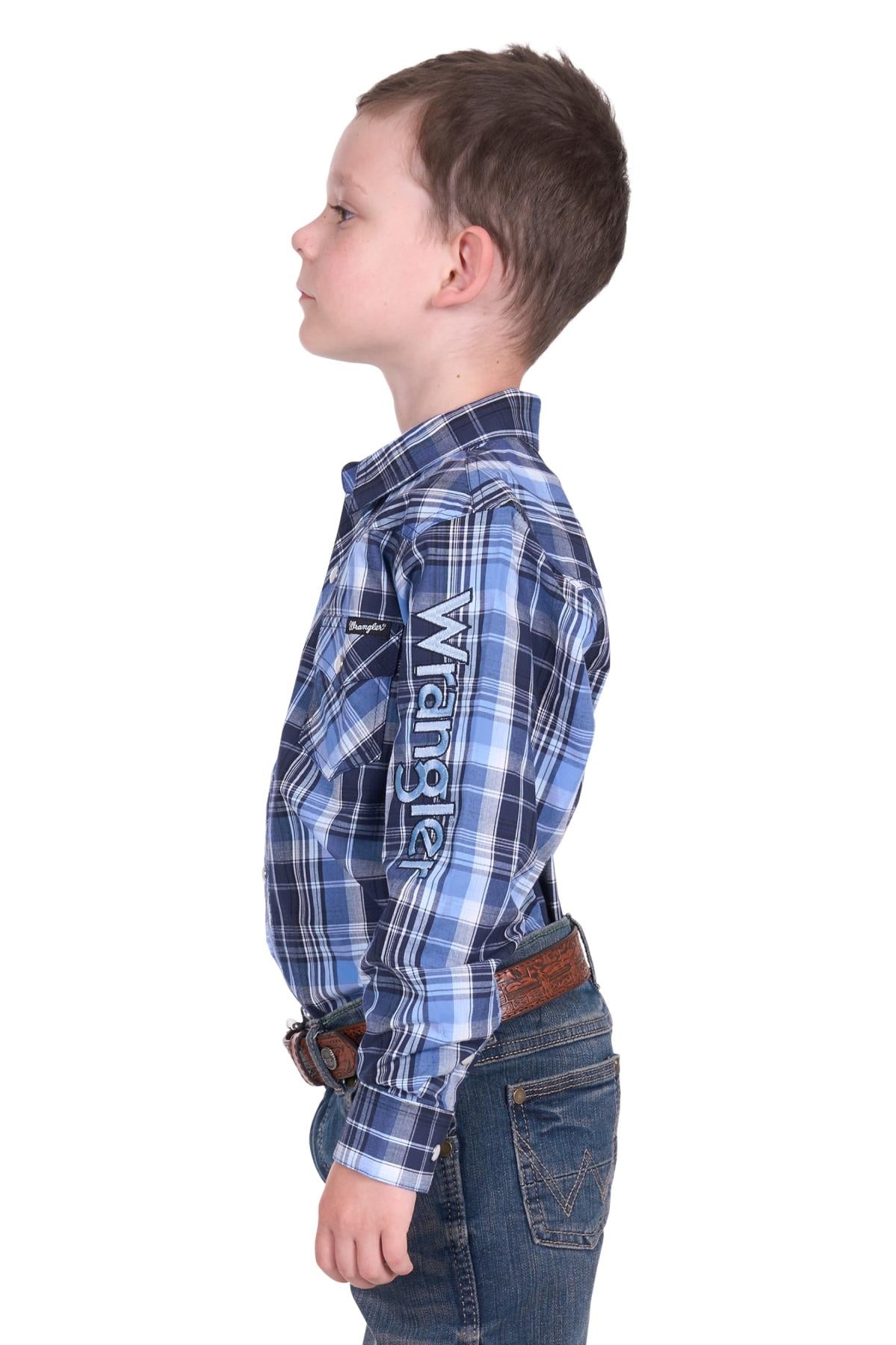 Wrangler BOY’S BILLY CHECK LOGO WESTERN LONG SLEEVE SHIRT