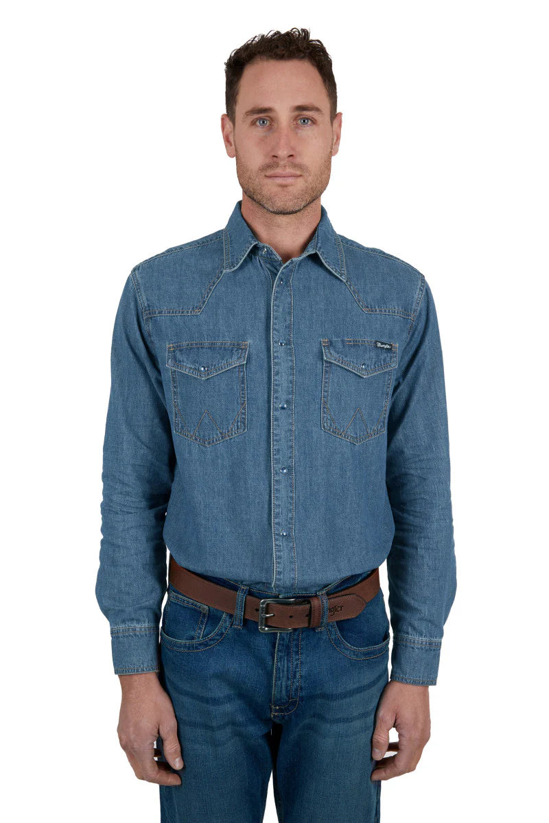 Wrangler-  Mens Jay Denim LS Shirt | Dark Denim
