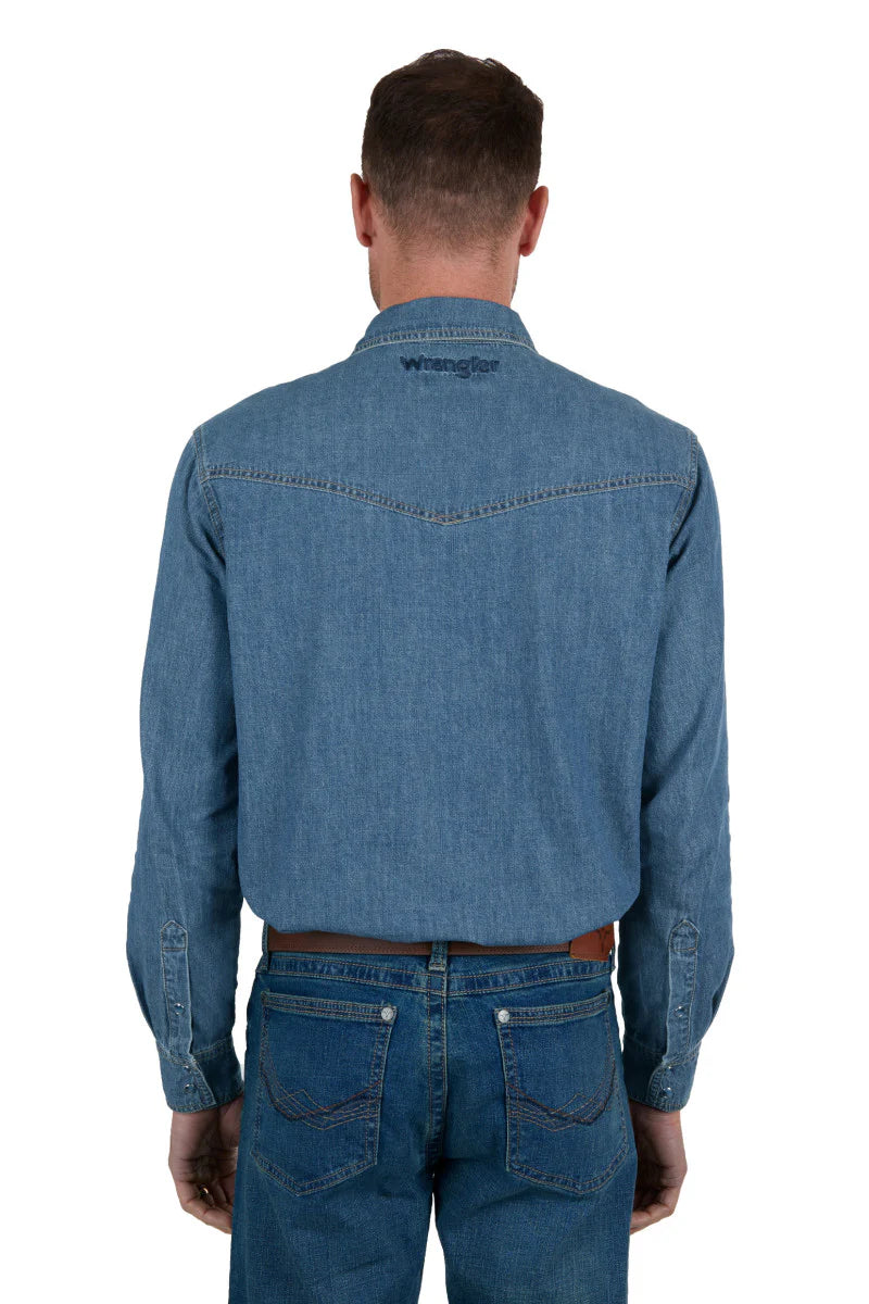 Wrangler-  Mens Jay Denim LS Shirt | Dark Denim