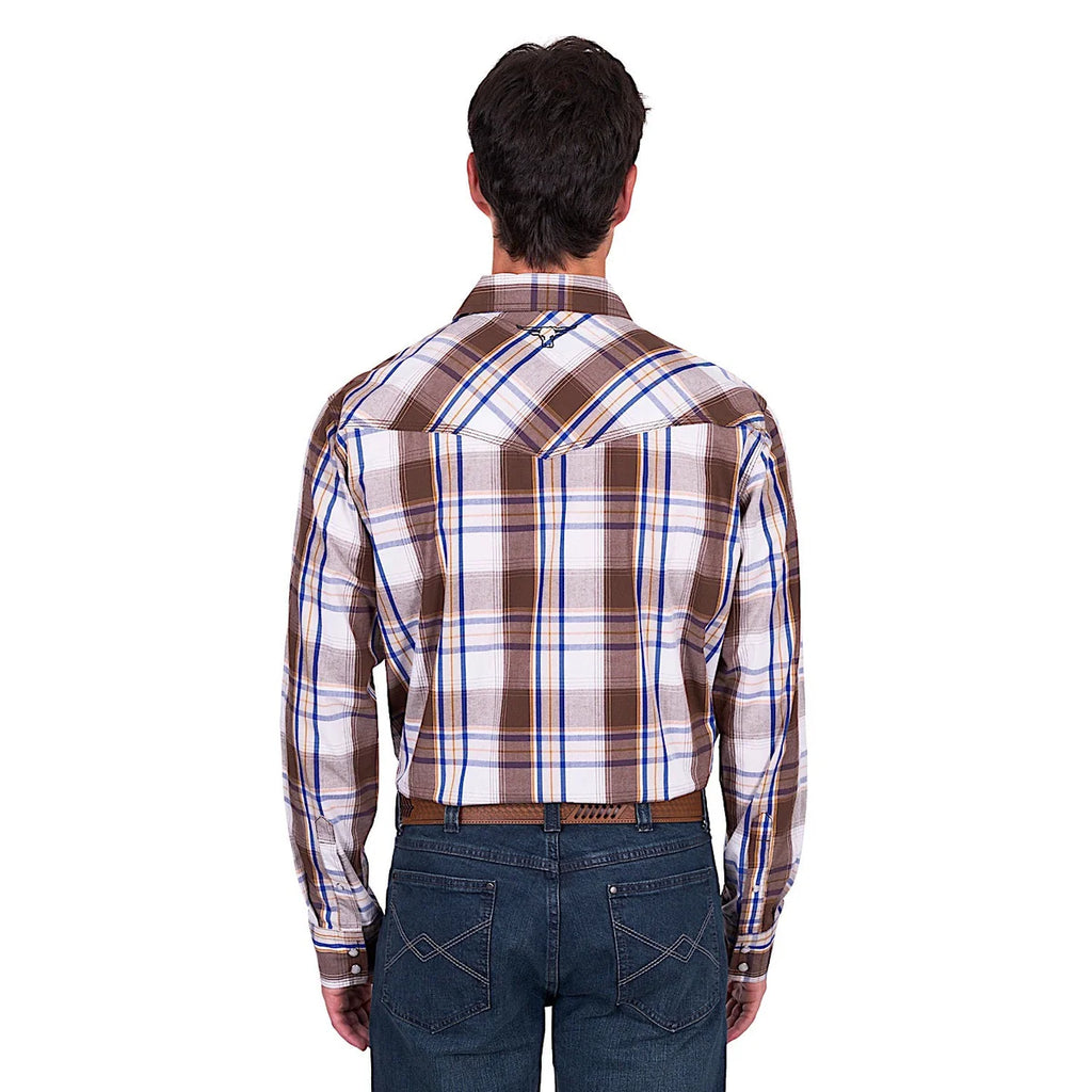 Pure Western Mens George L/S Shirt Dark Tan/Blue