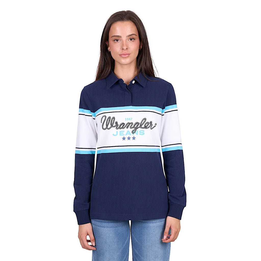 Wrangler Women's Piper Rugby - Navy/Light Blue
