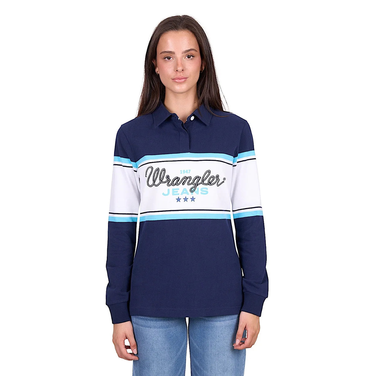 Wrangler Women's Piper Rugby - Navy/Light Blue